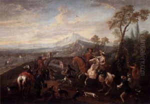 Jaktsallskap by Mathaeus Stomer the Younger