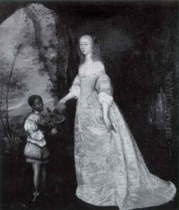 Portrait Of A Lady, Full Length Standing In A Landscape Being Offered Grapes By Her Black Servant Boy Portrait Of A Lady, Full Length Standing In A Landscape Being Offered Grapes By Her Black Servant Boy
