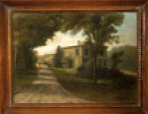 House Portrait With Figures Walking Down A Road House Portrait With Figures Walking Down A Road