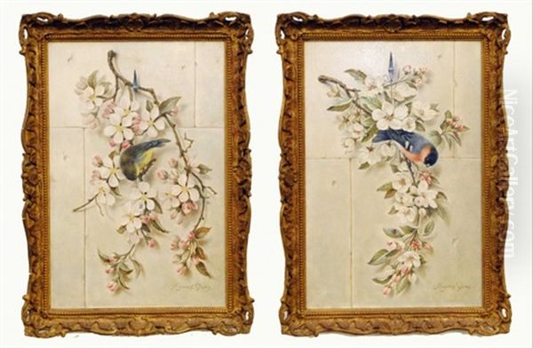 Blossoms With Finches (pair) - view 1