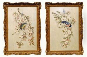 Blossoms With Finches (pair) by Marcus Stone