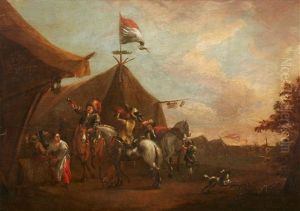 Cavalrymen By A Tent by Dirk Stoop