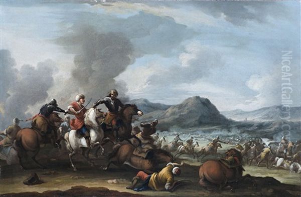 A Cavalry Battle Between Christians And Turks, An Extensive Landscape Beyond - view 1