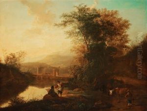 Italien Landscape With Figures And Animals by Dirk Stoop