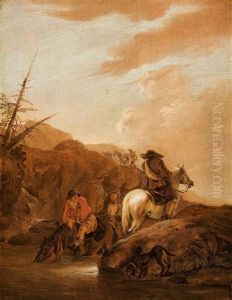Berglandschaft Mit Drei Reitern by Dirk Stoop