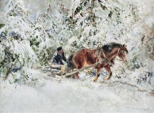 Vinterlandskap Med Hastekipage by Mosse Stoopendaal