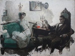 Couple In Livingroom Smoking Thoughtfully by Herbert Morton Stoops