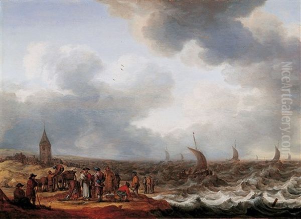Coastal Landscape With Fishmongers And Stormy Sea - view 1