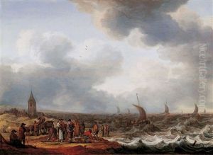 Coastal Landscape With Fishmongers And Stormy Sea