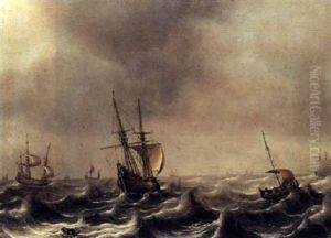 A Flute And Other Ships In Stormy Water by Cornelis Leonardsz Stooter