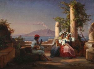 View From Naples With Young Italian Women And A Mandolin Player