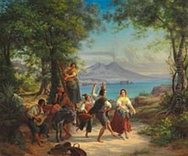 Italian Orange Pickers, Dancing And Playing Music At The Bay Of Naples - view 1