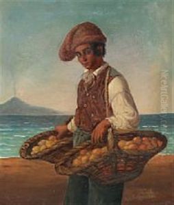 A Young Neapolitan Man Is Selling Fruit At The Beach