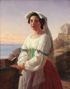An Italian Woman With The Sea In The Background