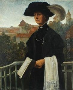 A Woman In A Black Dress And A Hat With A Feather by Jorgen Storch