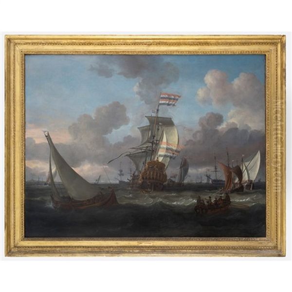 The Gouden Leeuw (golden Lion) Arriving At Her Anchorage Receiving A Salute, Off Amsterdam, Holland With Further Shipping - view 1