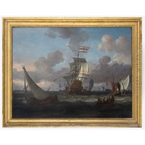 The Gouden Leeuw (golden Lion) Arriving At Her Anchorage Receiving A Salute, Off Amsterdam, Holland With Further Shipping by Abraham Jansz. Storck
