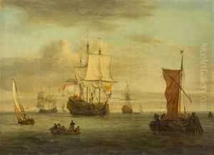 Dreimaster Mit Den Flaggen Der Niederlande Und Der Grafschaft Holland In Kustennahem Gewasser