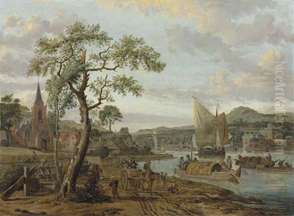 A Village River Landscape With Boats On The Water - view 1