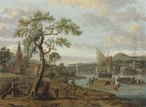 A Village River Landscape With Boats On The Water A Village River Landscape With Boats On The Water