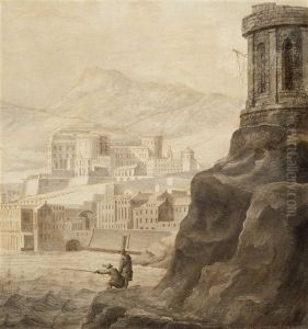 Stadt Am Meer (grisaille) by Abraham Jansz. Storck