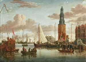 A View Of The Singel, Amsterdam Looking Towards The Northeast, With The Haringpakkerstoren And 's Lands Zeemagazijn by Jacobus Storck