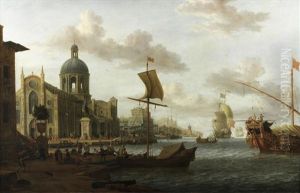 A Mediterranean Capriccio Harbour Scene by Jacobus Storck
