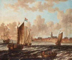 Dutch Ships Outside A City With Wall by Jacobus Storck