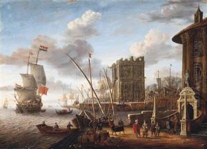 A Capriccio Of A Mediterranean Harbour With The Temple Of Vesta And A Triumphal Arch
