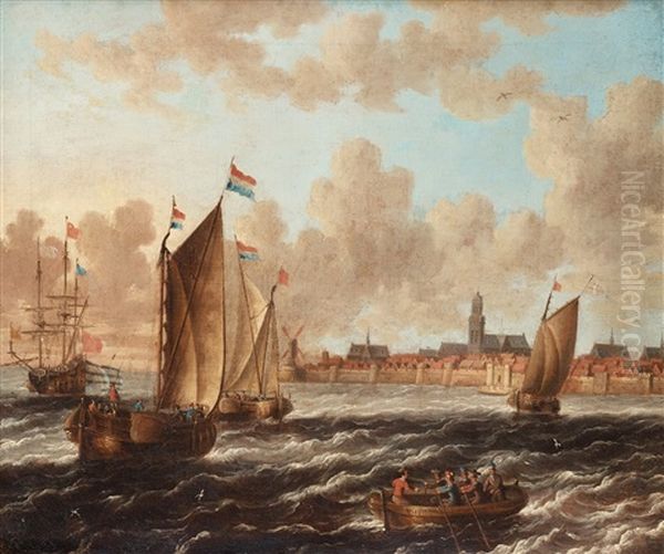 Hollandska Fartyg Pa Redden Utanfor Muromgardad Stad - view 1