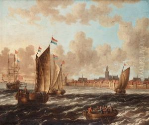 Hollandska Fartyg Pa Redden Utanfor Muromgardad Stad by Jacobus Storck
