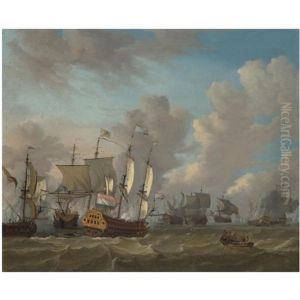 Dutch Ships In A Naval Skirmish by Johannes Storck
