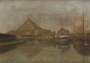 Peniches En Bord De Riviere by Georges Brasseur