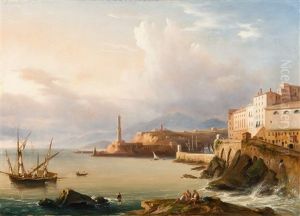 La Baie De Naples Avec La Maison Natale De Torquato Tasso by Felix Marie Ferdinand Storelli