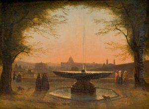 La Vasque De La Villa Medicis Au Couchant by Felix Marie Ferdinand Storelli
