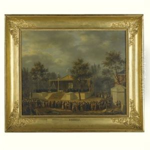 The Duchesse De Berry Laying The Foundation Stone Of The Hospice Saint-charles At Rosny Dedicated To The Duc De Berry by Felix Marie Ferdinand Storelli