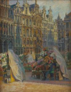 Marche Aux Fleurs A La Grandplace by Georges Brasseur