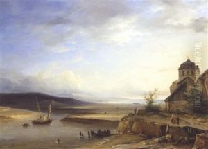 Barque De Pecheur Et Pecheurs A Maree Basse by Felix Marie Ferdinand Storelli