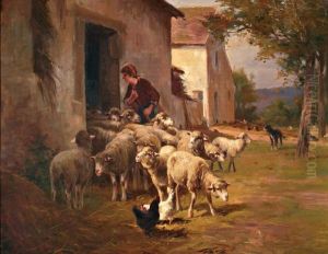 Boerin Met Schapen Bij De Stal