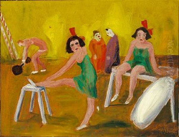 Circus Scene With Clowns, Trapez Artists And Strong Man - view 1
