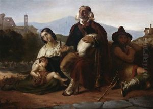 Musikantenfamilie In Der Camagna Romana. Im Hintergrund Die Castelli Romani(?) by Julius Storms