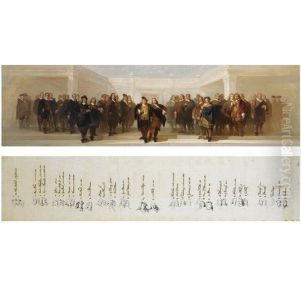 The Painters Rembrandt Van Rijn And Bartholomeus Van Der Helst Surrounded By The Leading Dutch Artists Of The Golden Age ( + Drawing Summing Up The Artists Depicted; 2 Works) - view 1