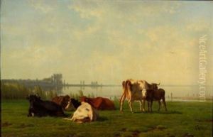 Pasture With Cattle By A Quiet Inlet by Pieter Stortenbeker