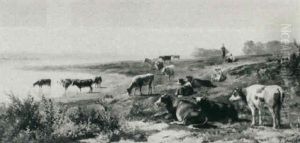 Herds With Cattle In An Extensive Landscape by Pieter Stortenbeker