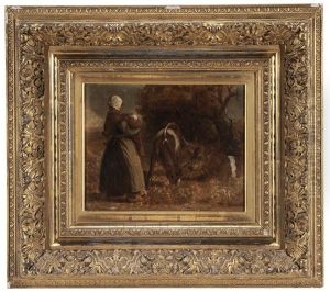 Dutch Woman With Baby And Two Cows by George Henry Story