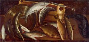 Fischstillleben Mit Gefasen Und Einem Messer by Sebastian Stosskopf