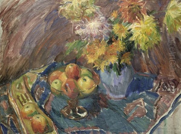 Stilleben Mit Apfeln Und Chrysanthemen - view 1