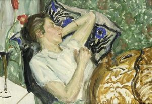 Schlafende Frau Mit Tulpen by Fritz Stotz