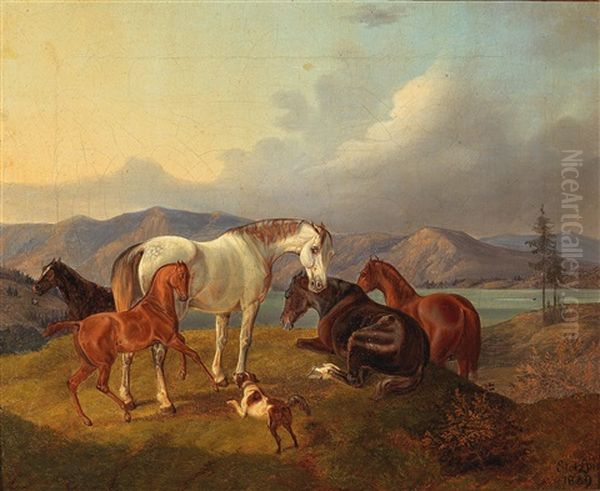 Horses In The Meadow By The Lakeside - view 1