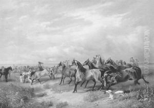 Pferde In Der Ungarischen Pusta by Otto Stotz